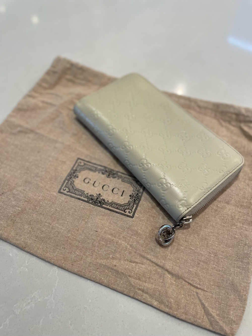 Gucci Guccissima GG monogram Ivory Zip-around Wallet Brushed Palladium Silver